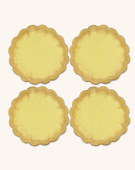 Coasters Vivi en Lino Amarillo con Bordado de Pelitos. Set de 4