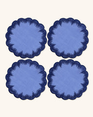 Coasters Vivi en Lino Azul con Bordado de Pelitos. Set de 4