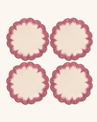 Coasters Vivi en Lino Rosa con Bordado de Pelitos. Set de 4
