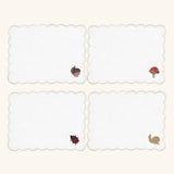 Cocteleras Fall en Lino Blanco con Bordado de Catarina, Bellota, Caracol y Hongo. Set de 4