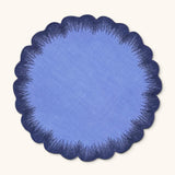 Individuales Vivi en Lino Azul con Bordado de Pelitos. Set de 4