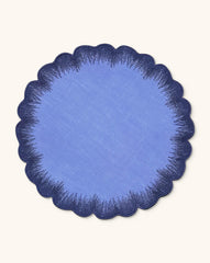 Individuales Vivi en Lino Azul con Bordado de Pelitos. Set de 4