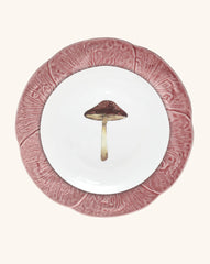 Vajilla con Platos Trinche de Repollo Rosa Flamingo y Platos para Ensalada con Hongo. Set para 4 personas