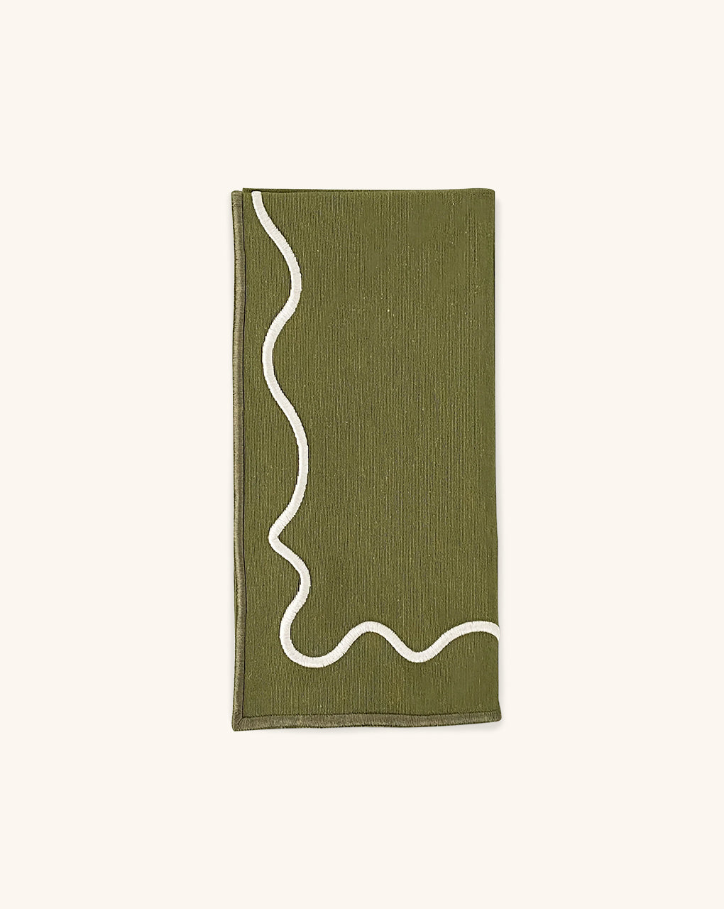 Juego de 4 Servilletas Regina con Ondas Ivory en Loneta Olivo