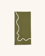 Juego de 4 Servilletas Regina con Ondas Ivory en Loneta Olivo