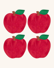 Juego de 4 Servilletas de Coctel en forma de Manzana color Rojo en Terciopelo