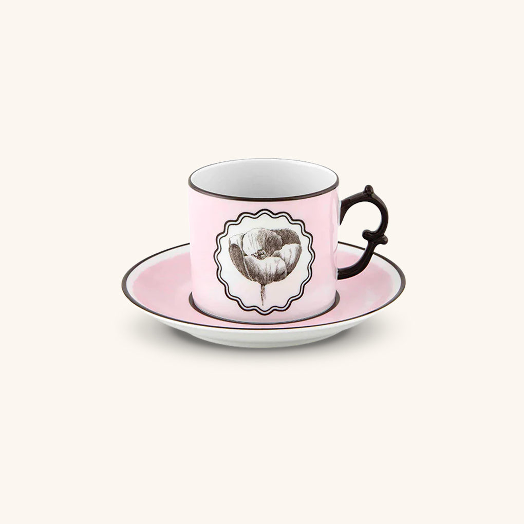 Juego de Taza con Platito para Té Herbariae Rosa. Set de 4