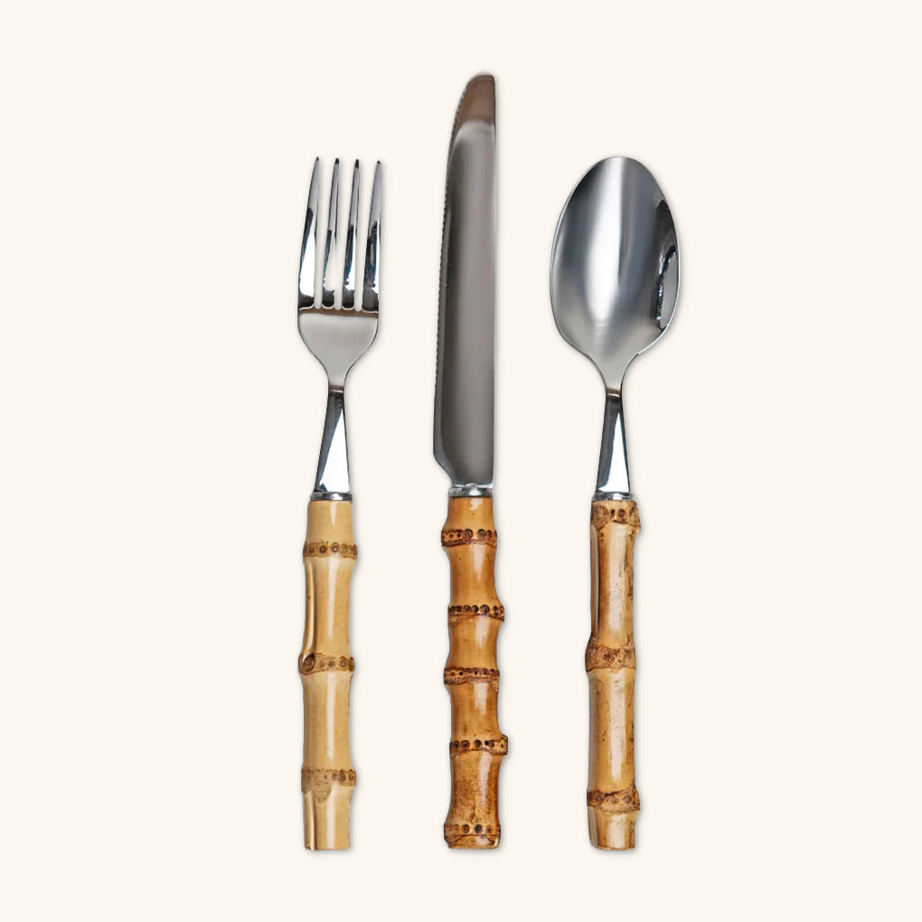 Juego de 3 Cubiertos de Bambú Natural para 4 personas (12 Piezas)