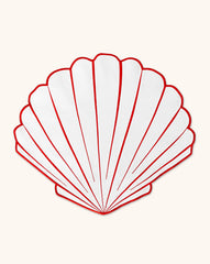 Juego de 4 Individuales en Forma de Concha en Loneta Blanca con Doble Orilla Bordada en Rojo