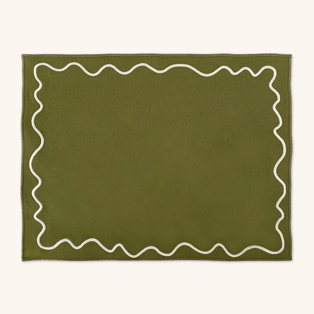 Juego de 4 Manteles Individuales Regina con Ondas Ivory en Loneta Olivo