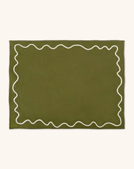 Juego de 4 Manteles Individuales Regina con Ondas Ivory en Loneta Olivo