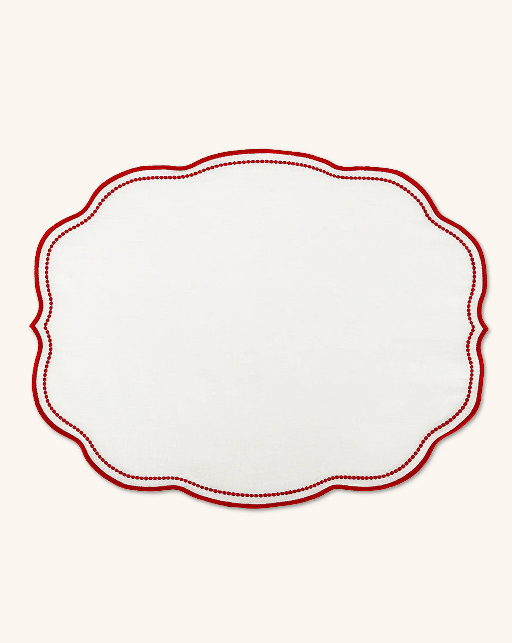 Juego de 4 Manteles Individuales Sofía en Lino Blanco con Bordado en Rojo