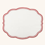 Juego de 4 Manteles Individuales Sofía en Lino Blanco con Bordado en Rojo