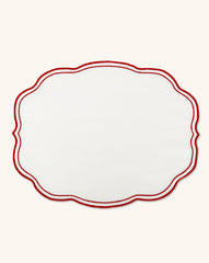 Juego de 4 Manteles Individuales Sofía en Lino Blanco con Bordado en Rojo