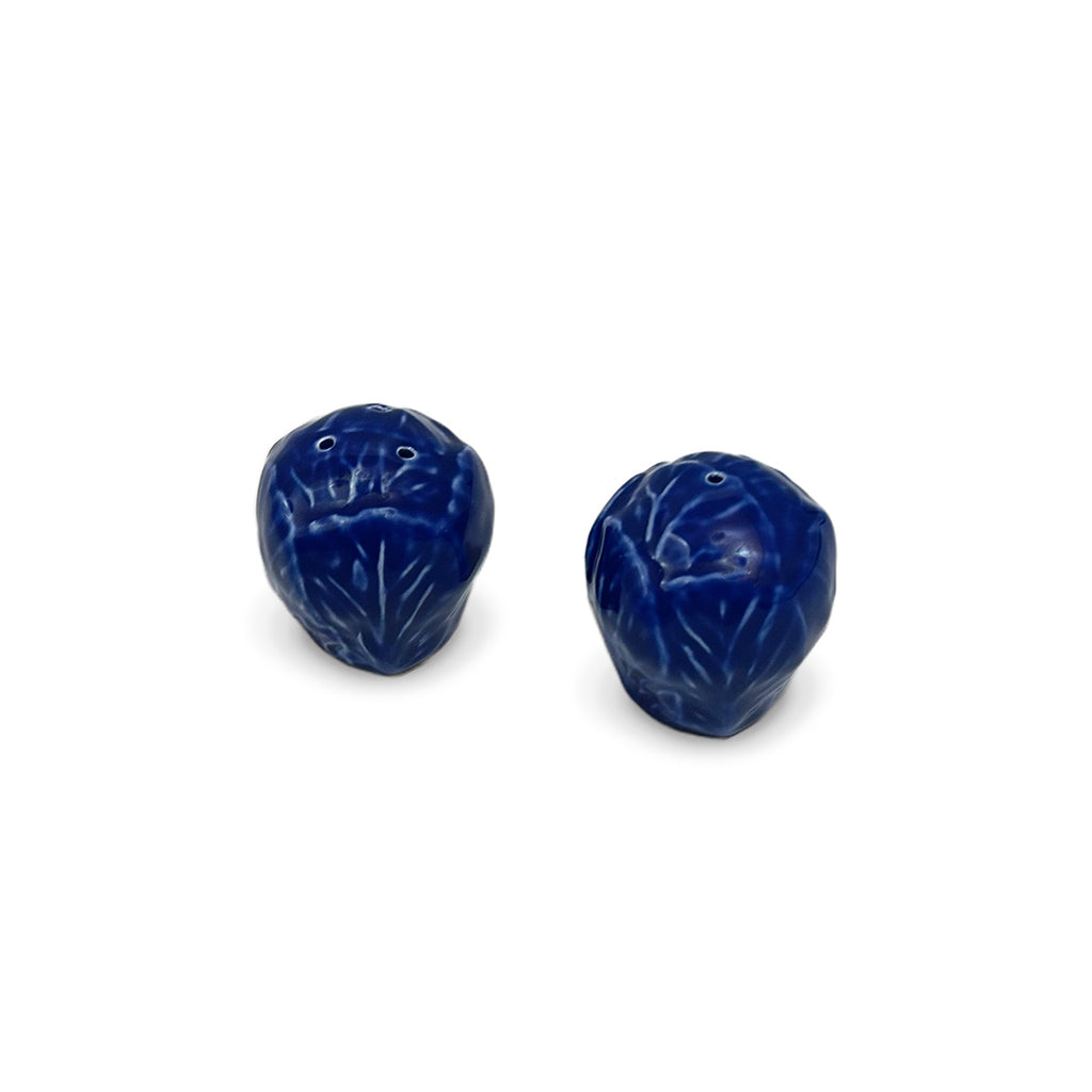 Salero y pimentero de cerámica en forma de hoja de repollo, color azul cobalto, marca Zash