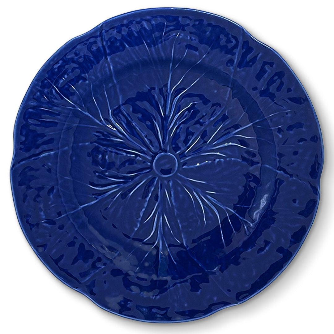 Plato trinche de cerámica en forma de hoja de repollo en color azul cobalto, marca Zash