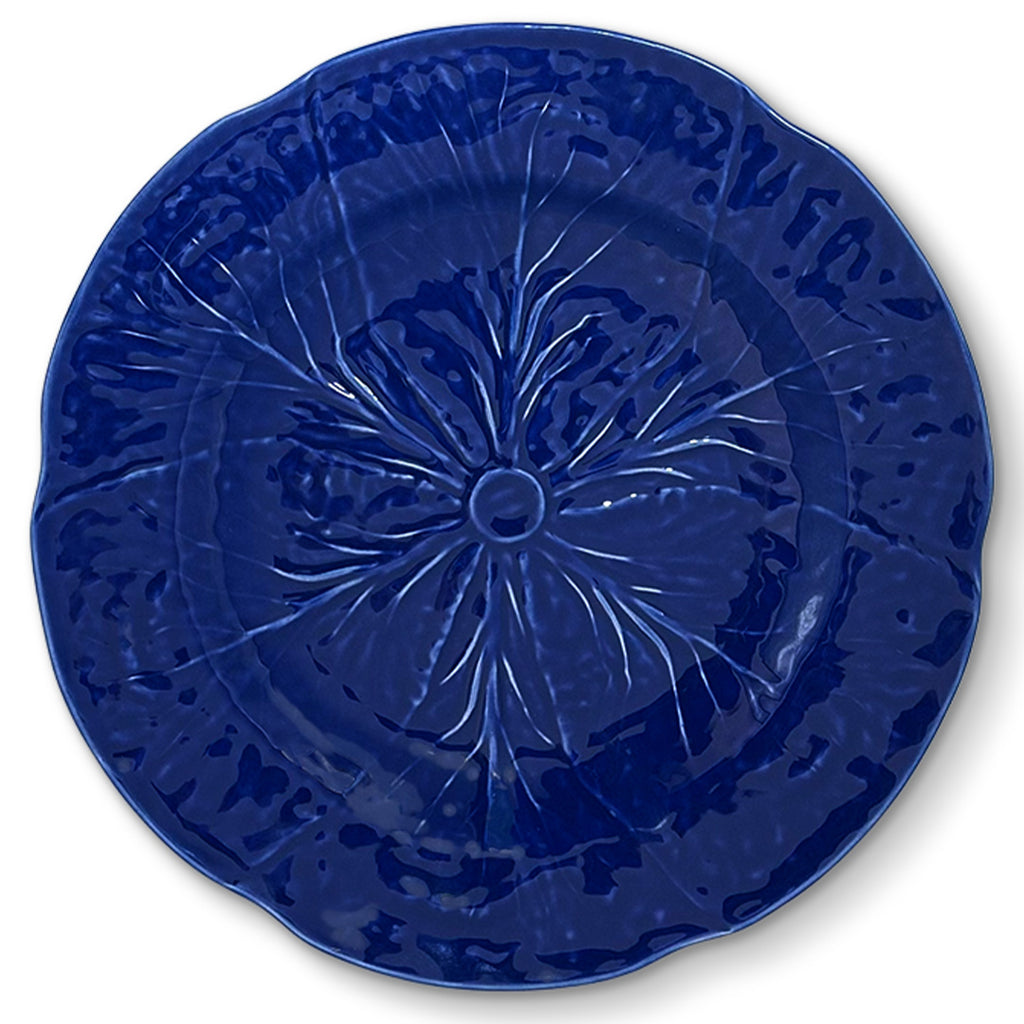 Plato trinche de cerámica en forma de hoja de repollo en color azul cobalto, marca Zash