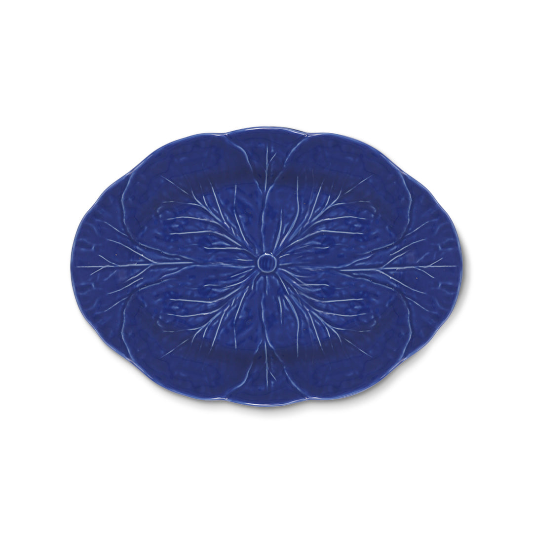 Platon para servir de 32 cm de cerámica en forma de hoja de repollo color azul cobalto, marca Zash
