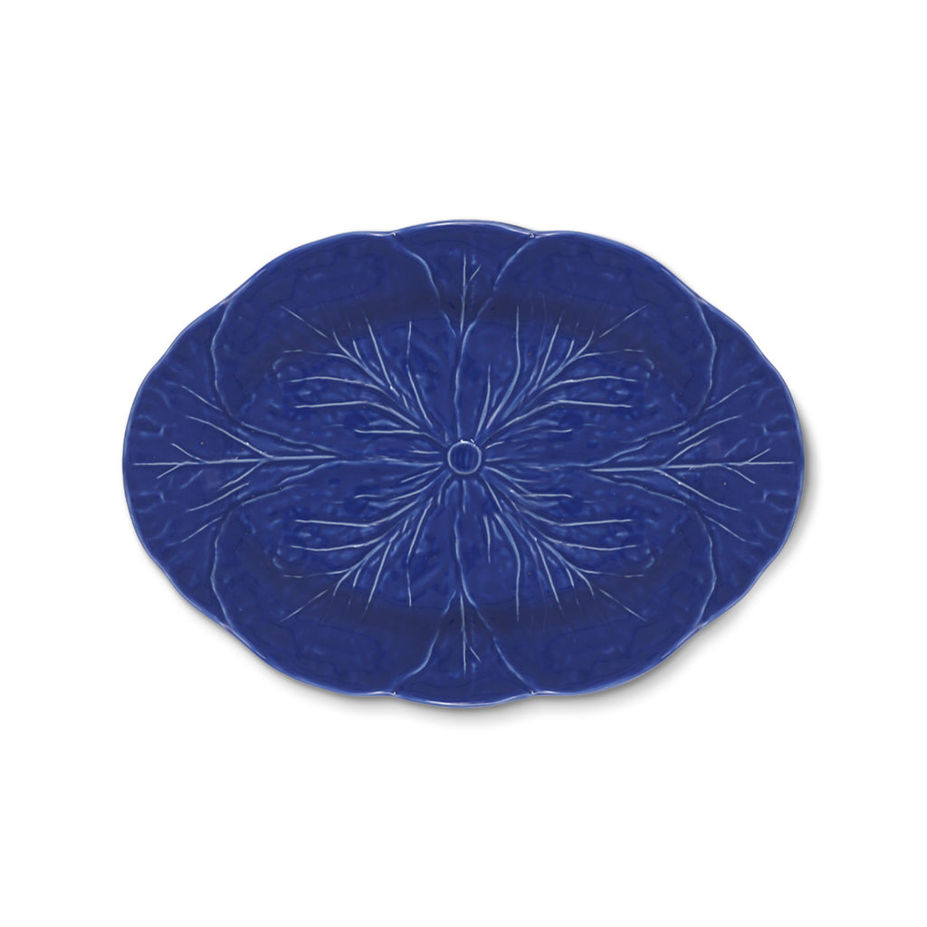 Platon para servir de 32 cm de cerámica en forma de hoja de repollo color azul cobalto, marca Zash