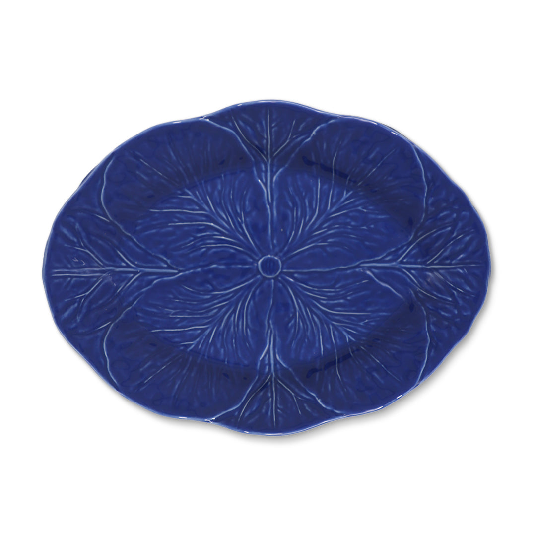 Platón para servir de 39 cm de cerámica en forma de hoja de repollo color azul cobalto, marca Zash