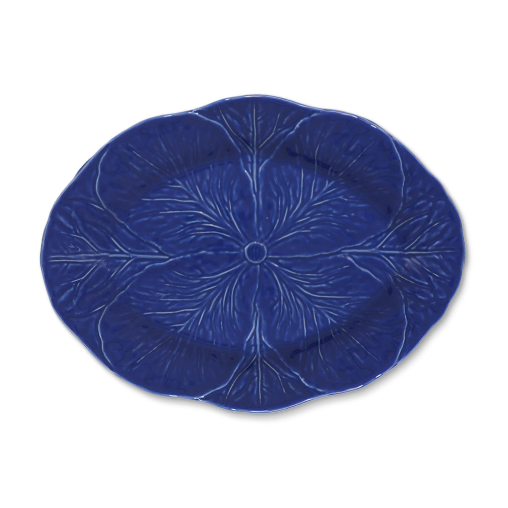 Platón para servir de 39 cm de cerámica en forma de hoja de repollo color azul cobalto, marca Zash