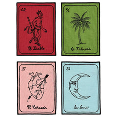 Cocteleras Lotería con Bordado Negro en Algodón de Colores. Set de 4. Vol. 1