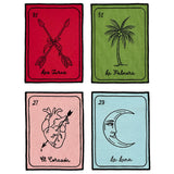 Cocteleras Lotería con Bordado Negro en Algodón de Colores. Set de 4. Vol. 1