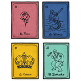 Set con 4 servilletas cocteleras de algodón con tema del juego de lotería mexicana, marca Zash