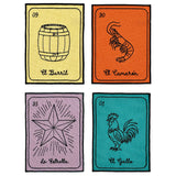Cocteleras Lotería con Bordado Negro en Algodón de Colores. Set de 4. Vol. 3