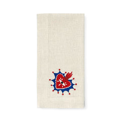 Servilletas Milagritos con Bordado de Corazón con Resplandor Azul en Lino Arena. Set de 4.