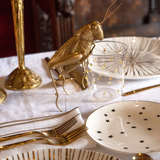 Set de Vajilla Golden Star con 4 Platos Trinche de Rayas Doradas, 4 Platos de Pan de Estrella, 8 piezas en total