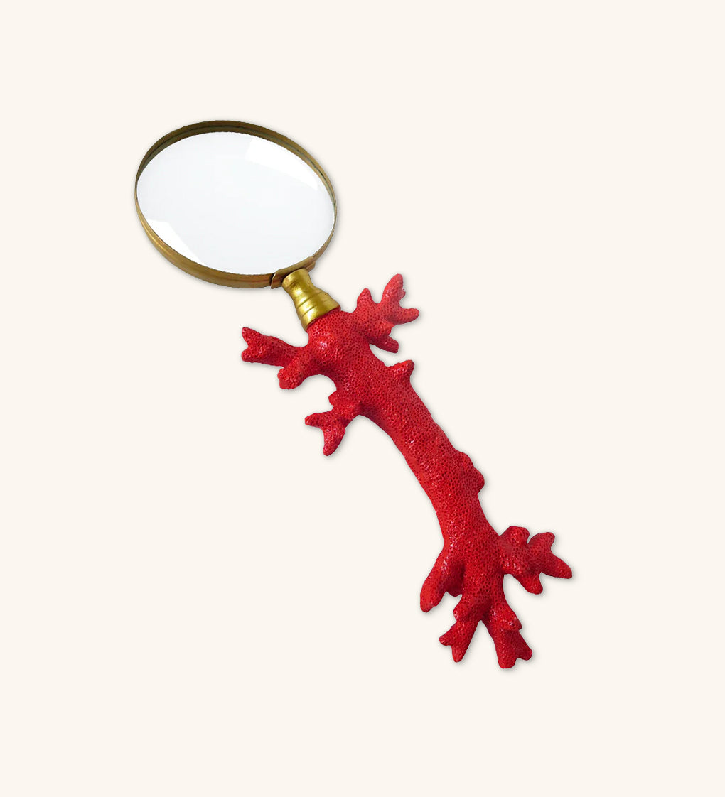 Lupa con Mango en Forma de Coral de Resina Naranja con Acabados de Latón