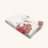 Mantel de Mesa Rectangular en Lino Blanco con Flores Rojas 3.7 x 2.7m