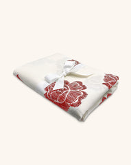 Mantel de Mesa Rectangular en Lino Blanco con Flores Rojas 3.7 x 2.7m