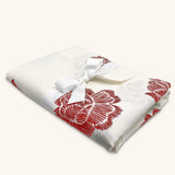 Mantel de Mesa Rectangular en Lino Blanco con Flores Rojas 5 x 2.7m