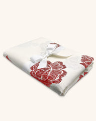 Mantel de Mesa Rectangular en Lino Blanco con Flores Rojas 5 x 2.7m