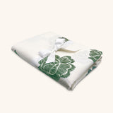 Mantel de Mesa Rectangular en Lino Blanco con Flores Verdes 3.7 x 2.7m