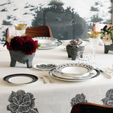 Mantel de Mesa Rectangular en Lino Blanco con Flores Negras 5 x 2.7m