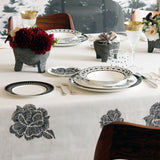 Mantel de Mesa Rectangular en Lino Blanco con Flores Rojas 5 x 2.7m