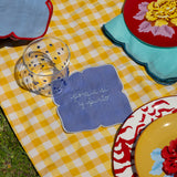 Cocteleras con Frases de Modales en Lino con Bordado de Colores . Set de 4. Vol 4