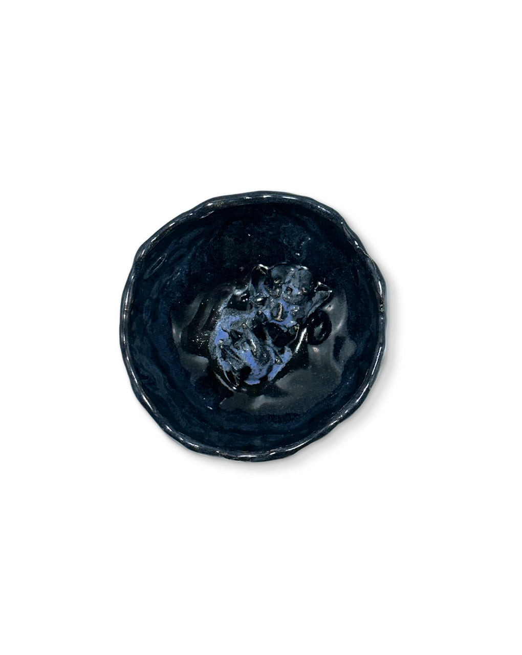 Bowl mezcalero de cerámica negro con blanco artesanal, con un diablito en el centro