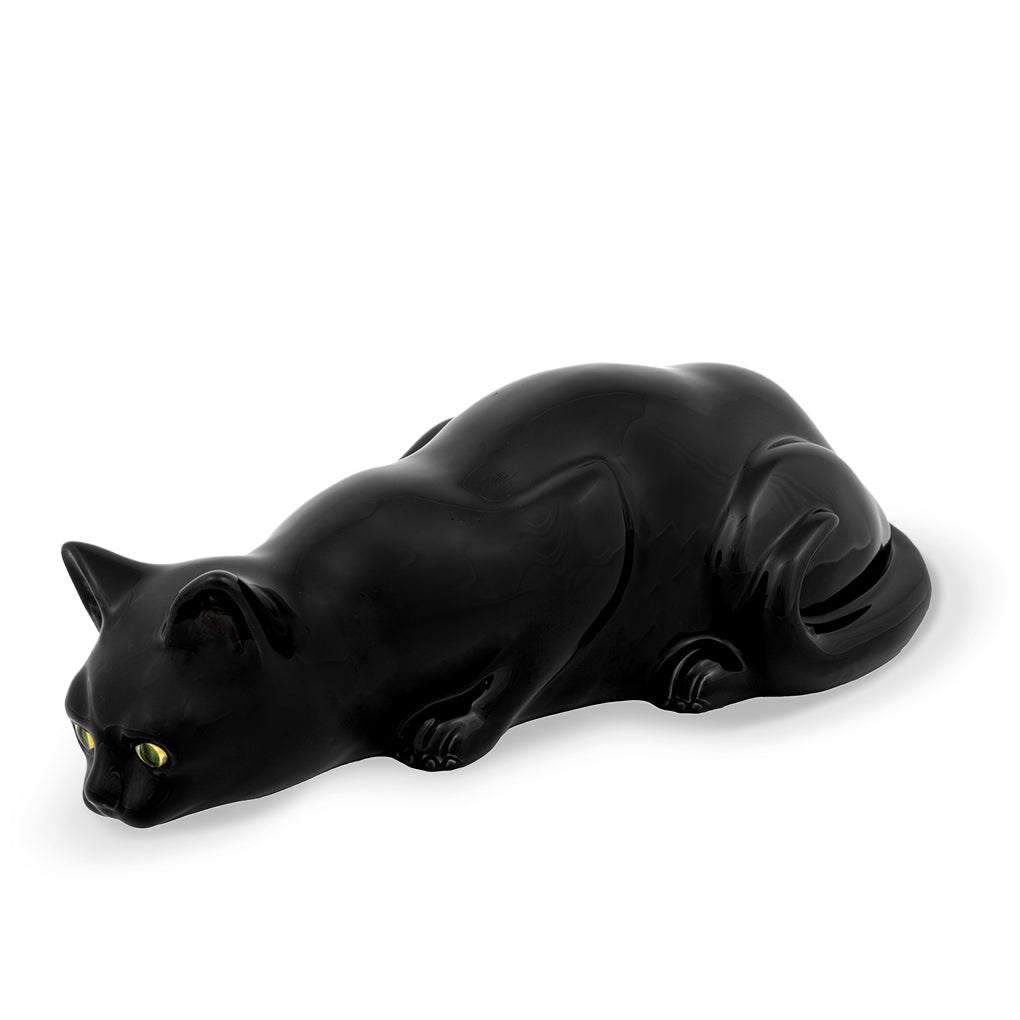 Figura de decoración de cerámica en forma de gato negro cazando, marca Bordallo Pinheiro