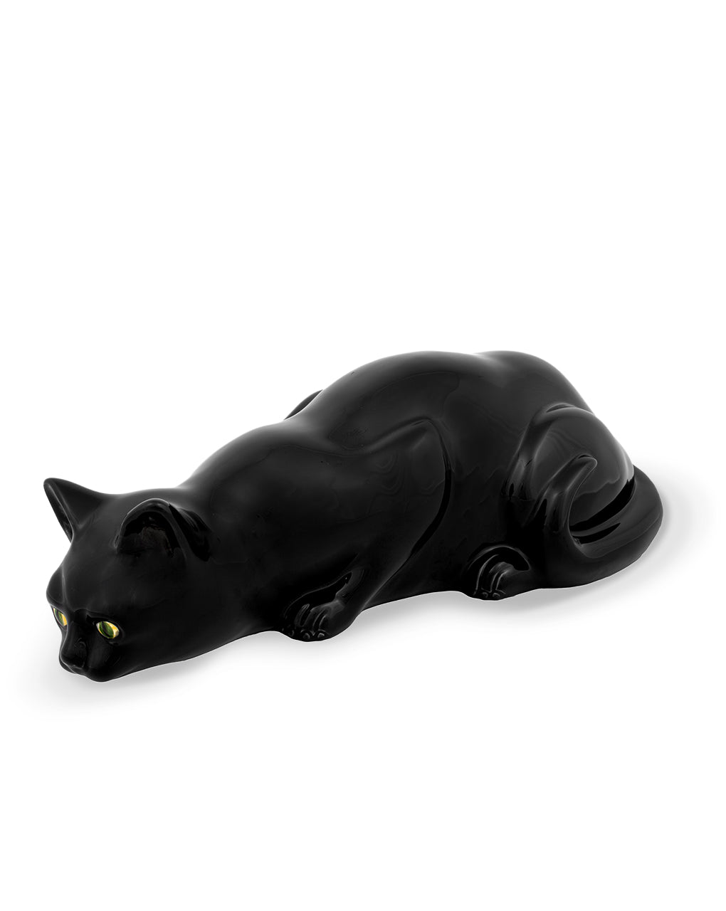 Figura de decoración de cerámica en forma de gato negro cazando, marca Bordallo Pinheiro