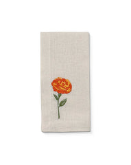 Servilletas Flora  con Bordado de Cempasúchil en Lino Crudo. Set de 4