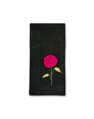 Servilletas Flora con Bordado de Celosia en Lino Negro. Set de 4