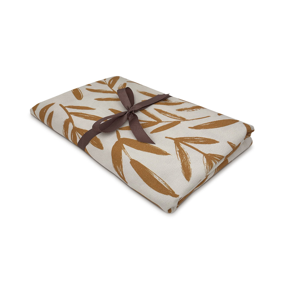 Mantel completo de mesa de algodón con espigas de trigo color arena