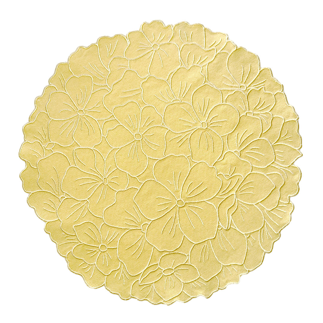 Mantel individual de algodón en forma de flor hortensia color amarillo, marca Zash
