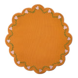 Individual Pily en Algodón Naranja con Bordado de Florecitas. Set de 4
