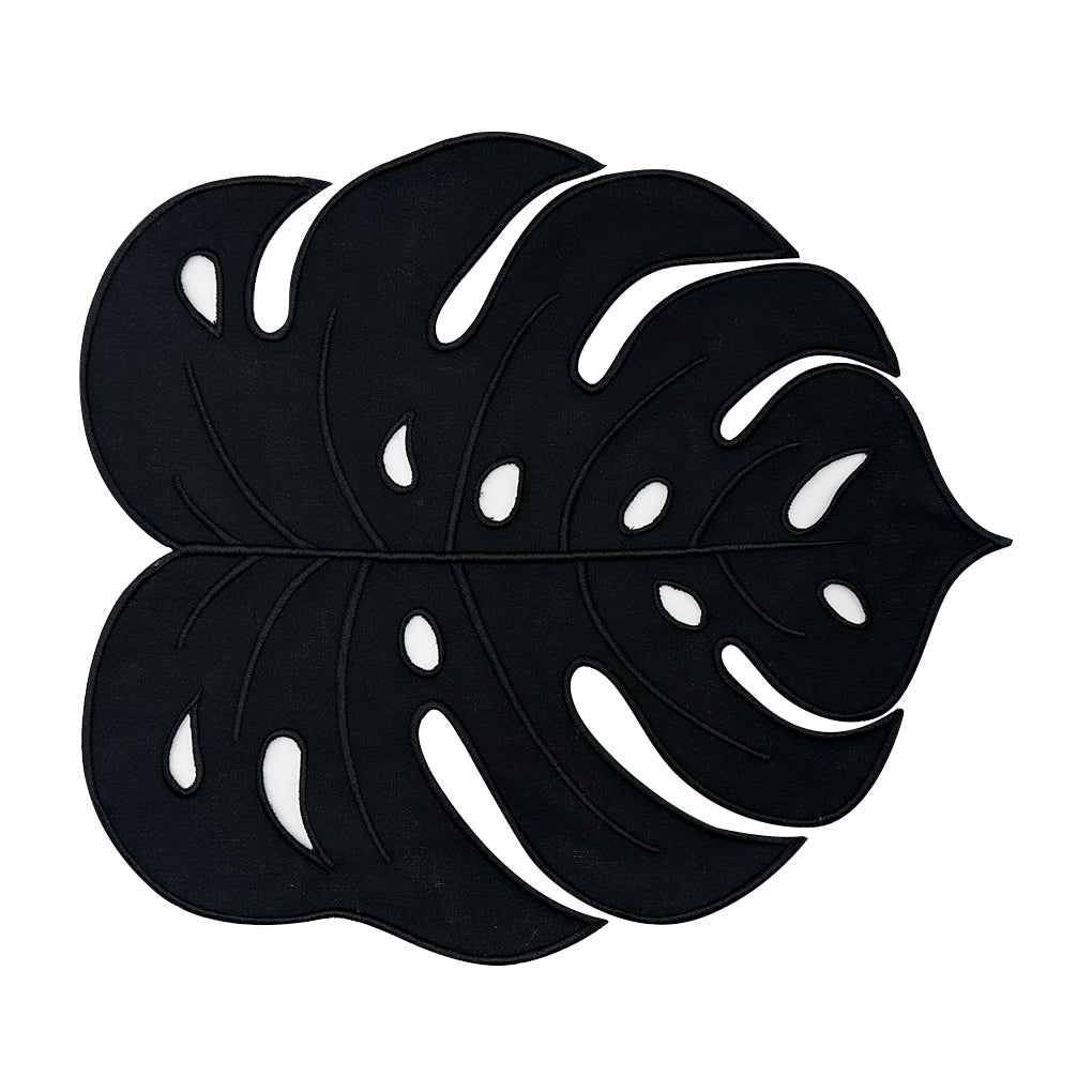 Mantel individual en forma de hoja tropical en lino negro