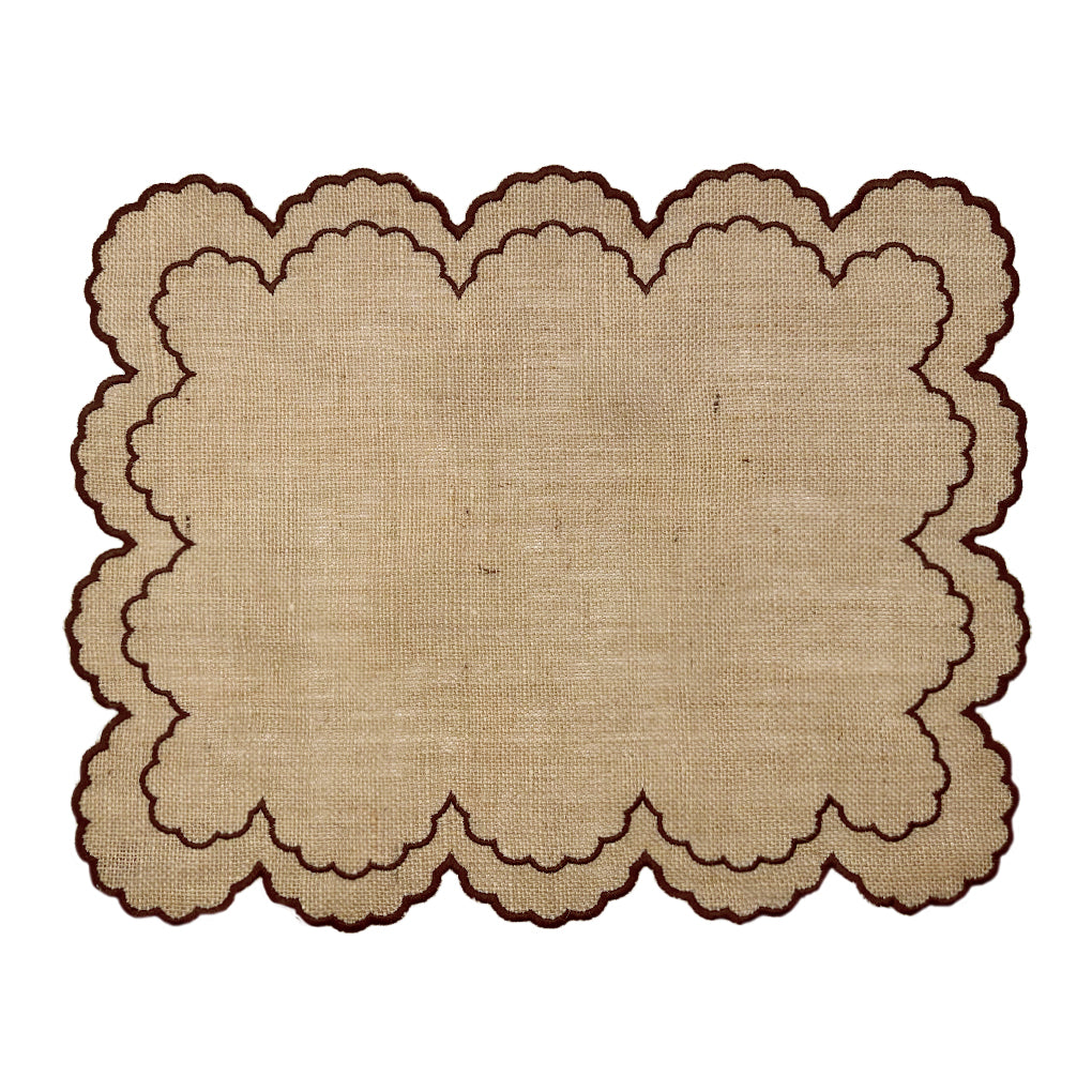 Mantel individual Majo de yute natural con orillas bordadas en café, marca Zash